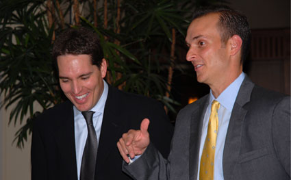 Jason Kilar '93, left, CEO of Hulu.com, and Travis Tygart '93, CEO of the U.S. Anti-Doping Agency.
