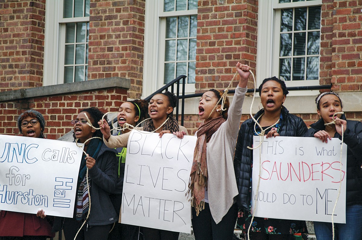 Protest calling for changing the name of Saunders Hall