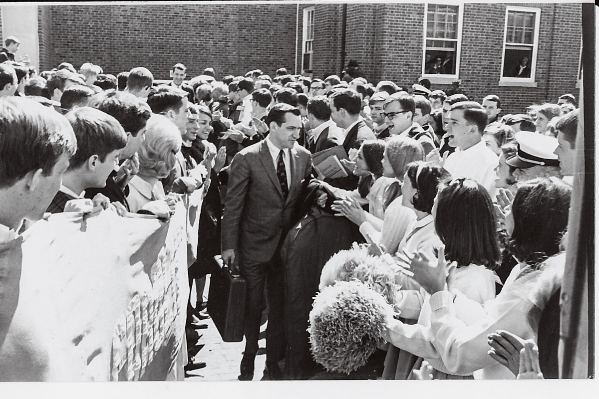 Dean Smith leaving Woollen Gym in 1967