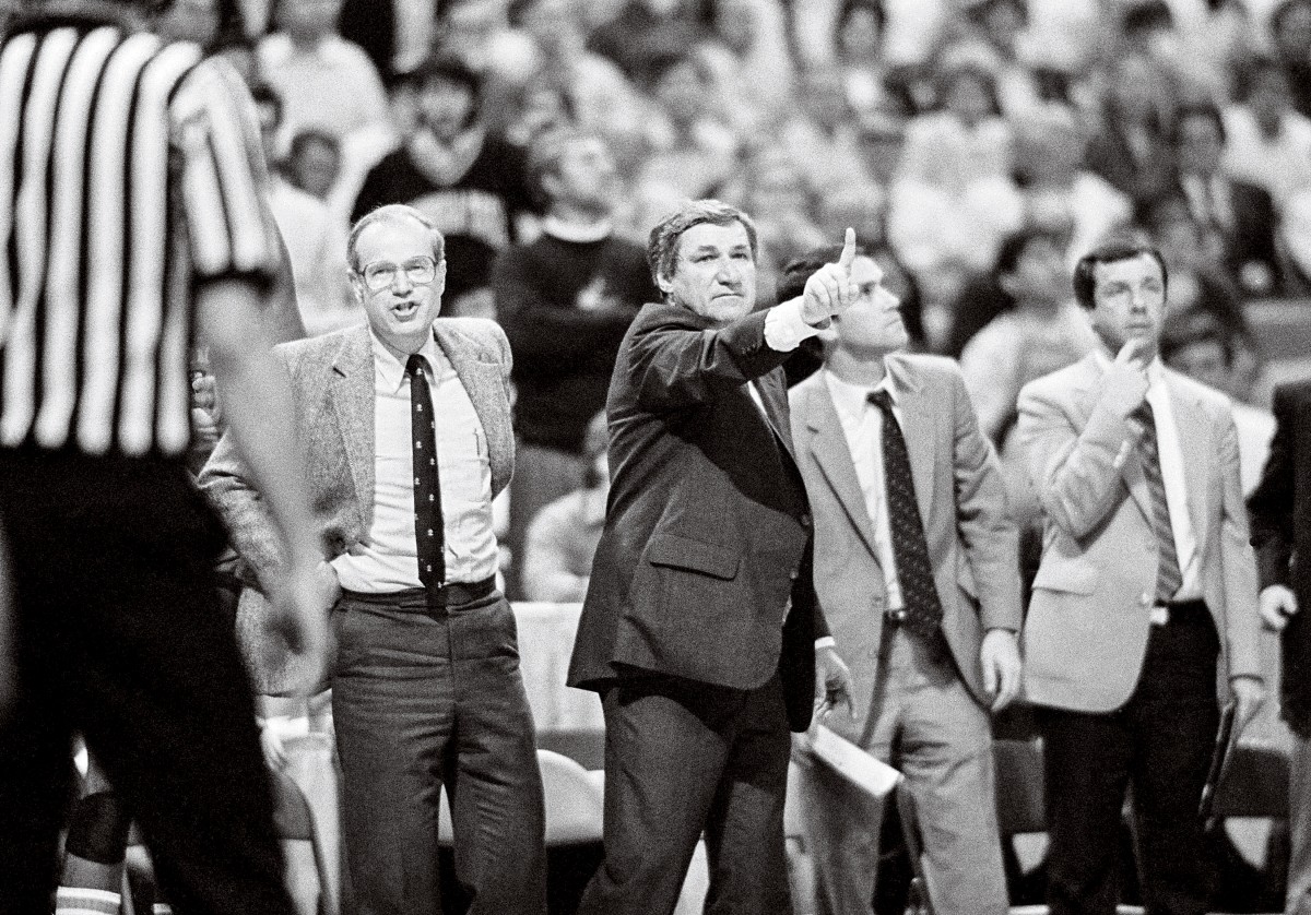 Dean Smith with assistant coaches in 1986