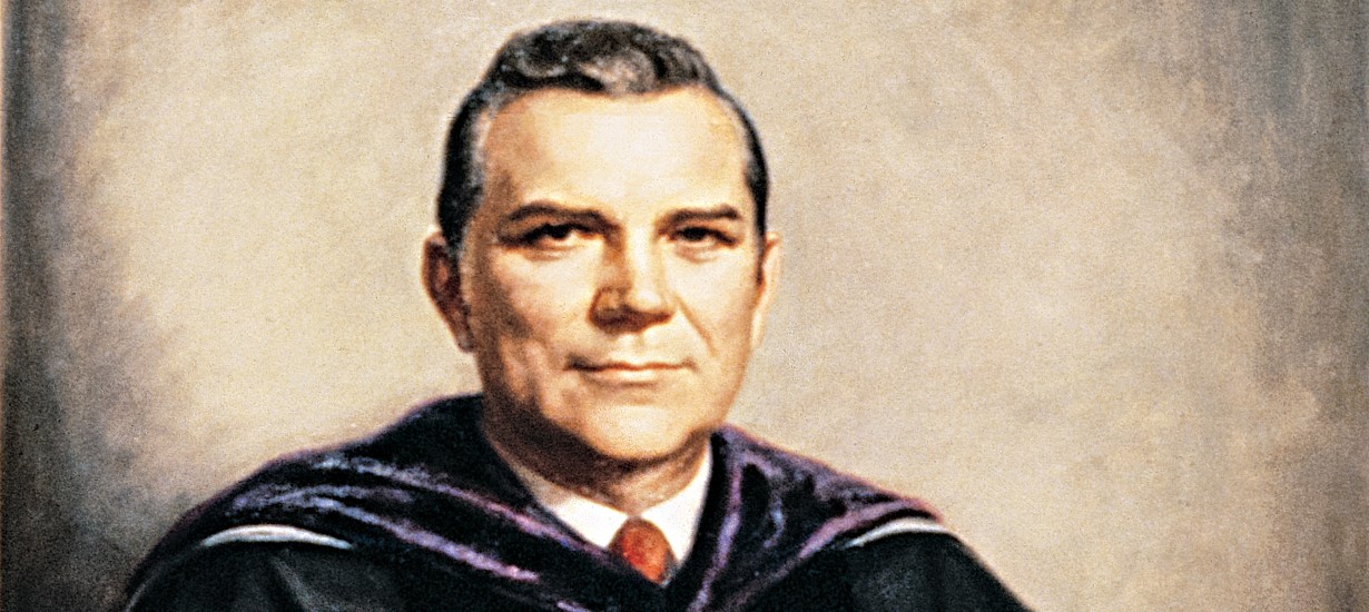 Detail from portrait of former Chancellor William B. Aycock ’37 (MA, ’48 JD) (GAA file photo)