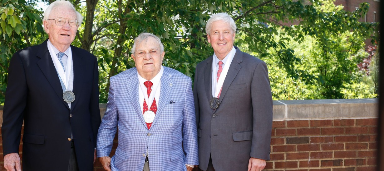 The 2016 recipients of the GAA’s Distinguished Service Medal are, from left, John Burress III ’58, Charlie Loudermilk ’50 and Jordy Whichard ’79. (Photo by Ray Black III)
