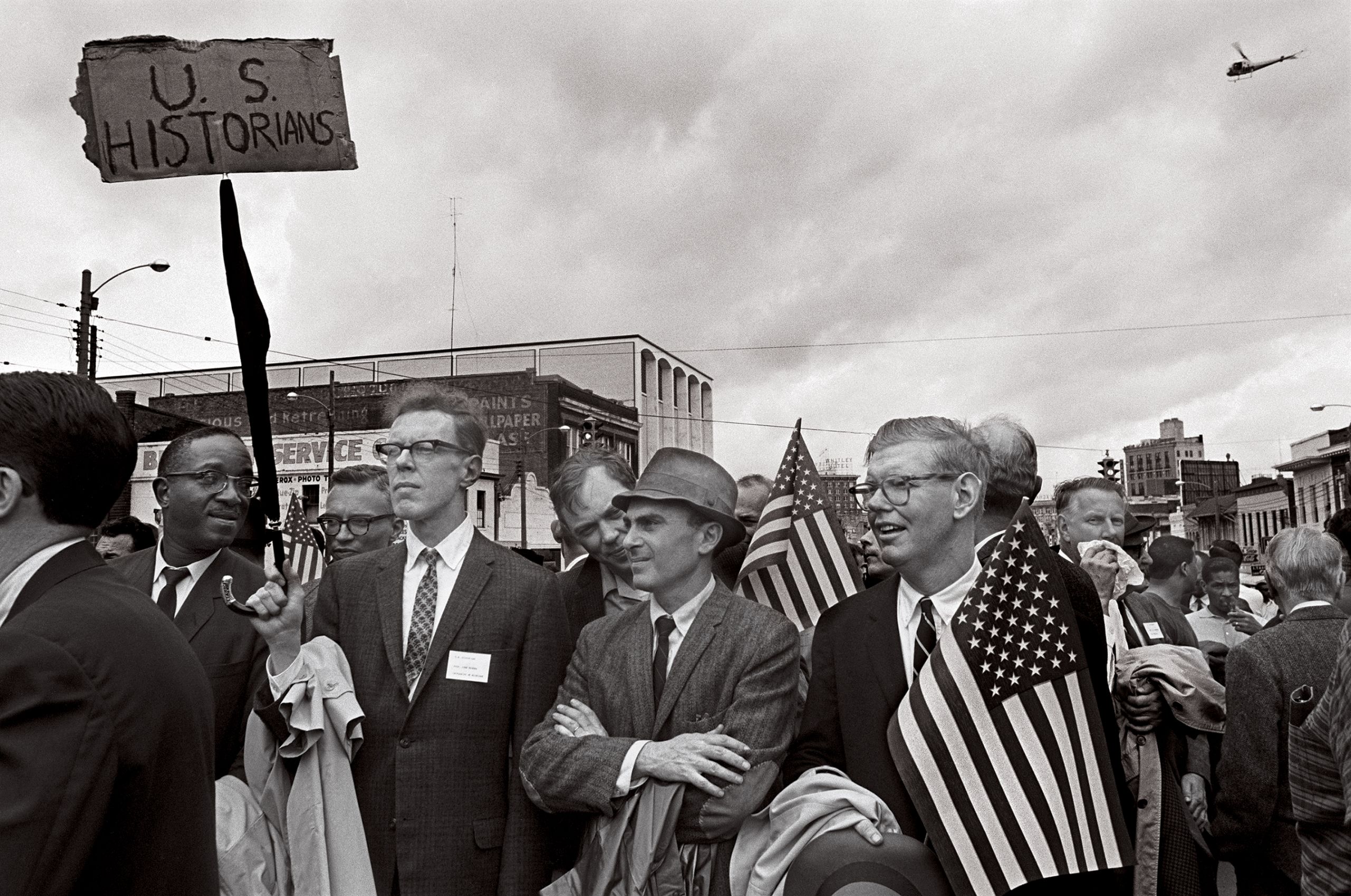 Leuchtenburg is shown with historians John Hope Franklin, John Higham and Arthur Mann at the 1965 Selma-to-Montgomery march. (Photo copyright by Dennis Hopper, courtesy of the Hopper Art Trust)