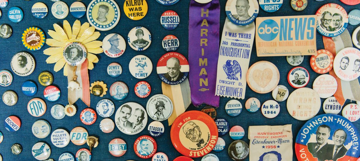 Presidential buttons and memorabilia