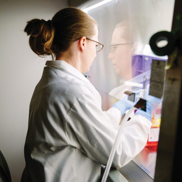 Helen Lazear studied the Zika virus in her postdoctoral work as part of the routine exploration of viruses in its family. Now in her lab in the  Burnett-Womack Building at UNC, the research has taken on more urgency. (Photo by Anna Routh Barzin ’07)