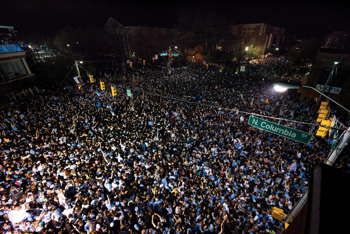 On Monday, April 3 students and fans gathered on Franklin Street to celebrate. (Photo: Jon Gardiner '98)