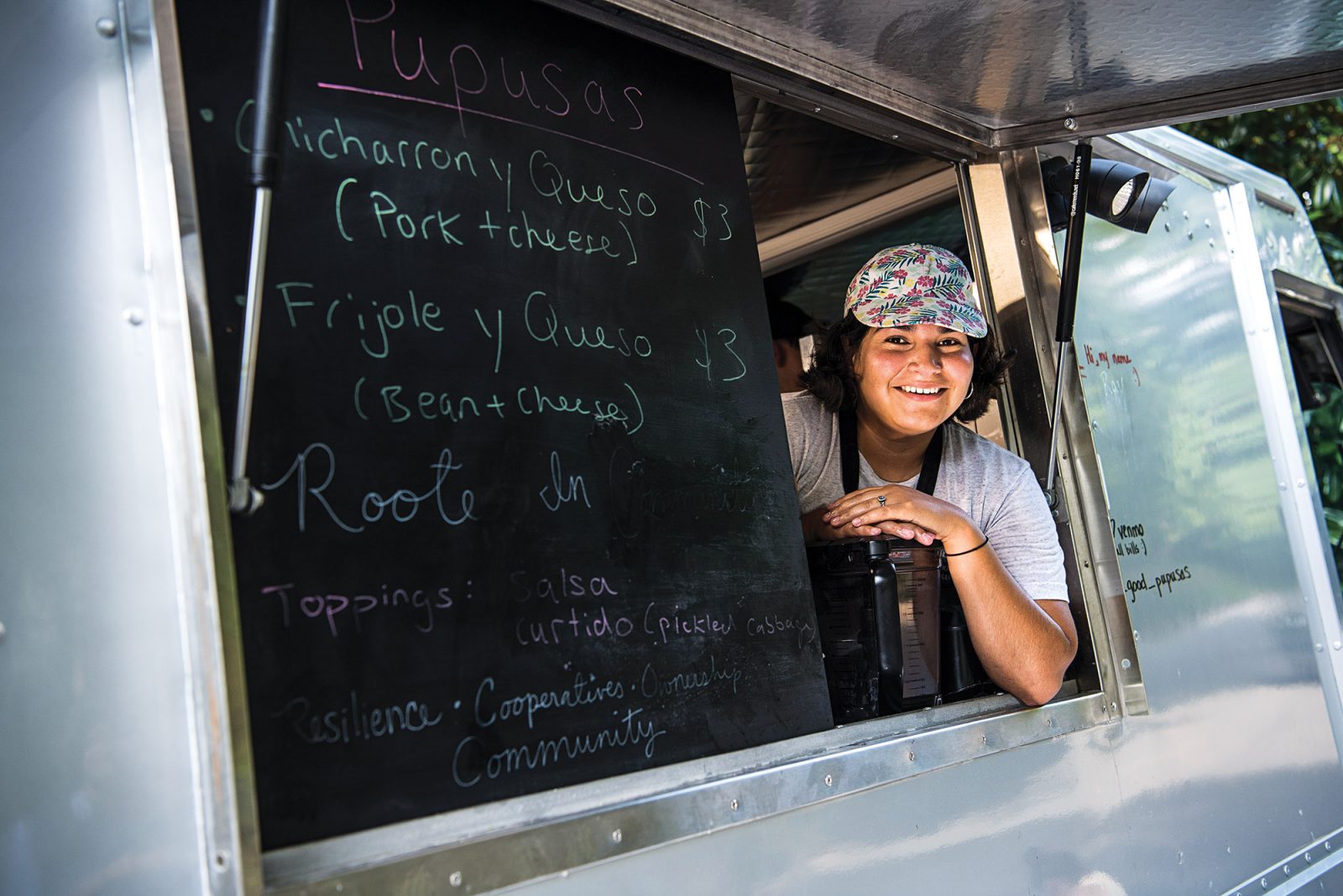 Cecilia Polanco '16 with her So Good Pupusas food truck on July 26, 2017. (Photo by Grant Halverson '93)
